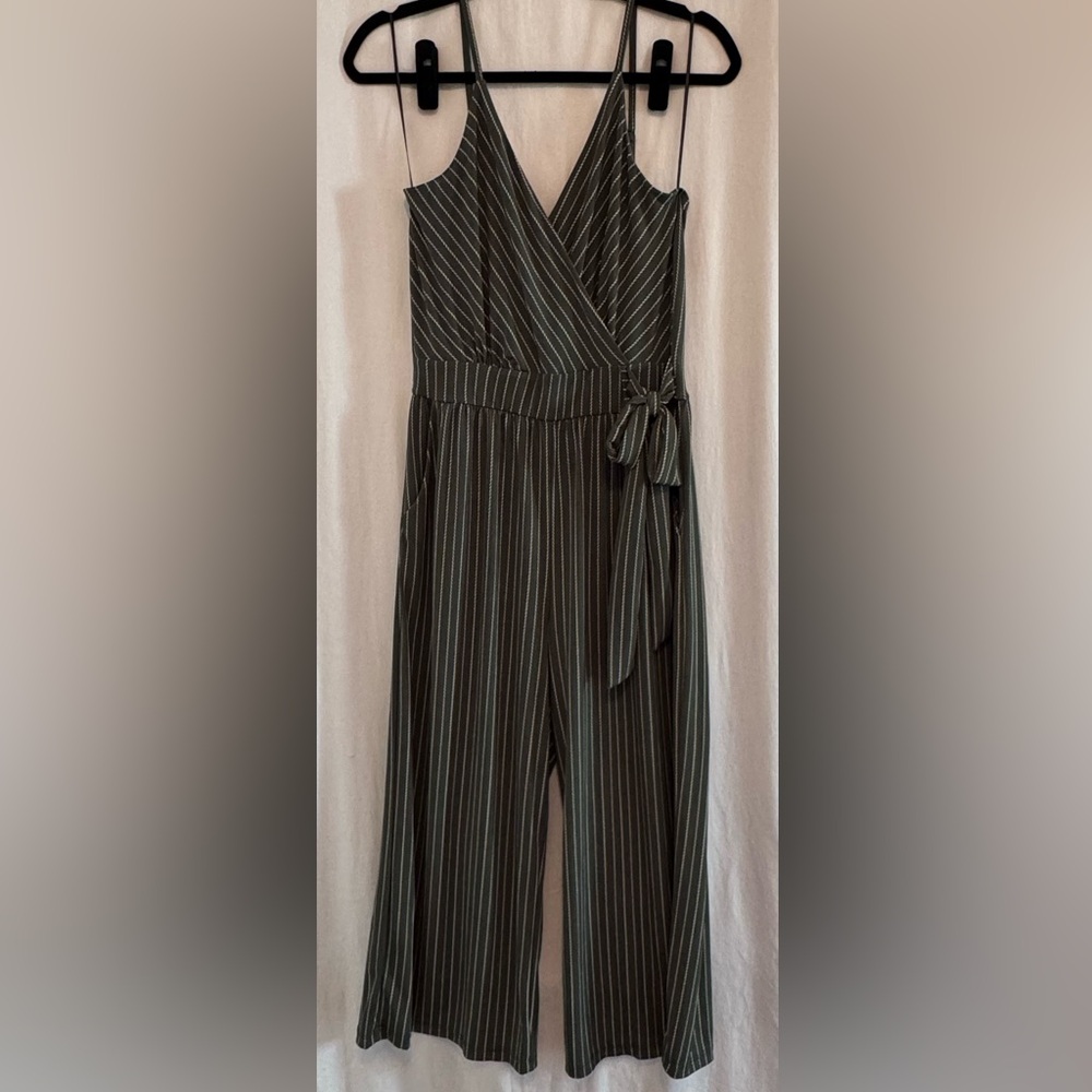 Kaileigh Olive Striped Jumpsuit with Waist Tie